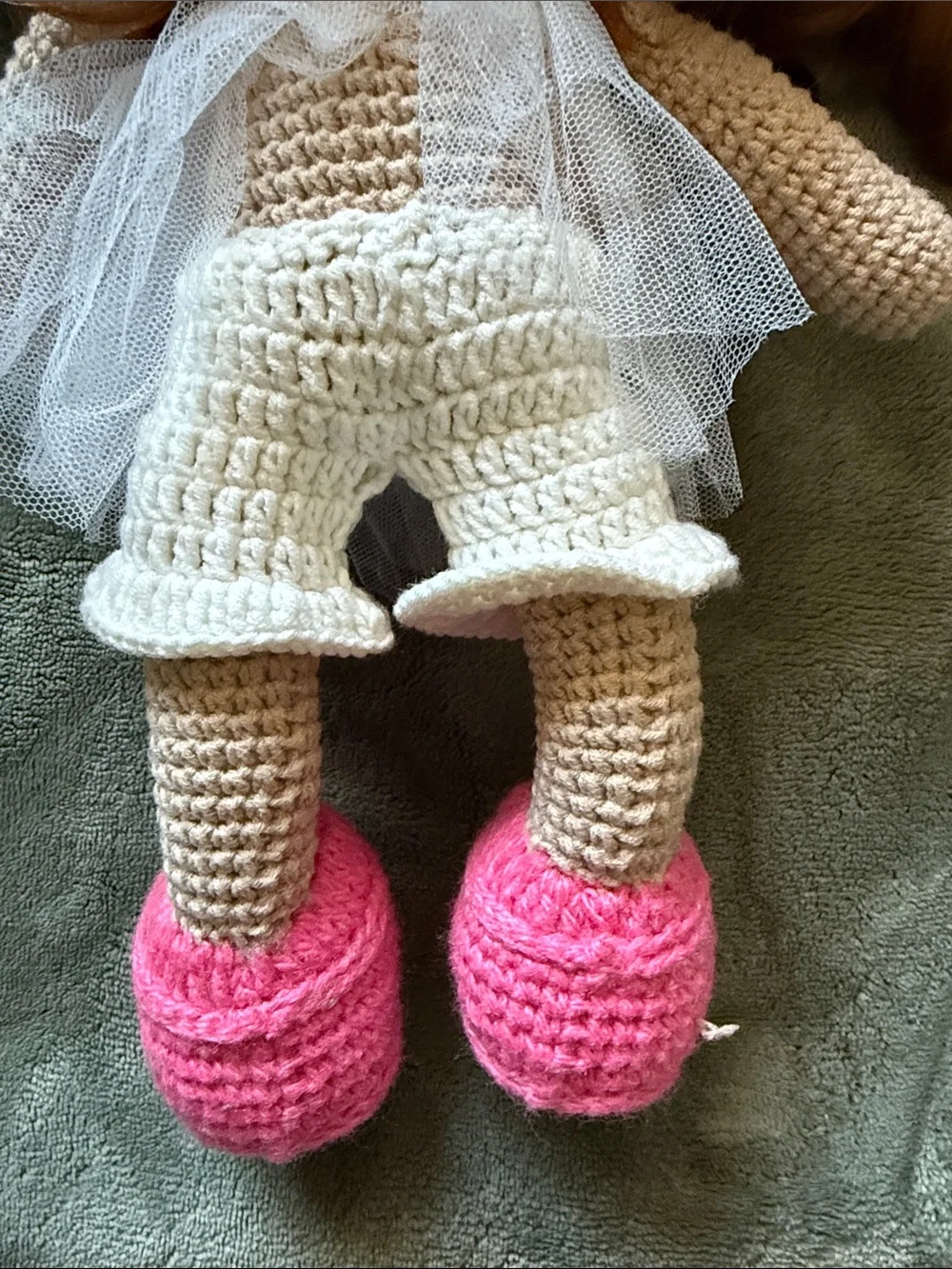 Handmade Crochet Doll with Pink Shoes and White Tutu